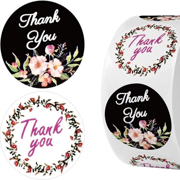 Thank You Stickers 500 Floral Labels Packages Sales Small Business Ship Flowers - Picture 1 of 2